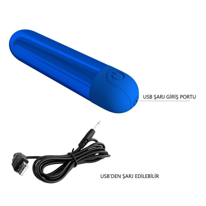 USB Şarjlı 10 Fonksiyonlu Mavi Renkli Teknolojik Vibratör - Kiwi