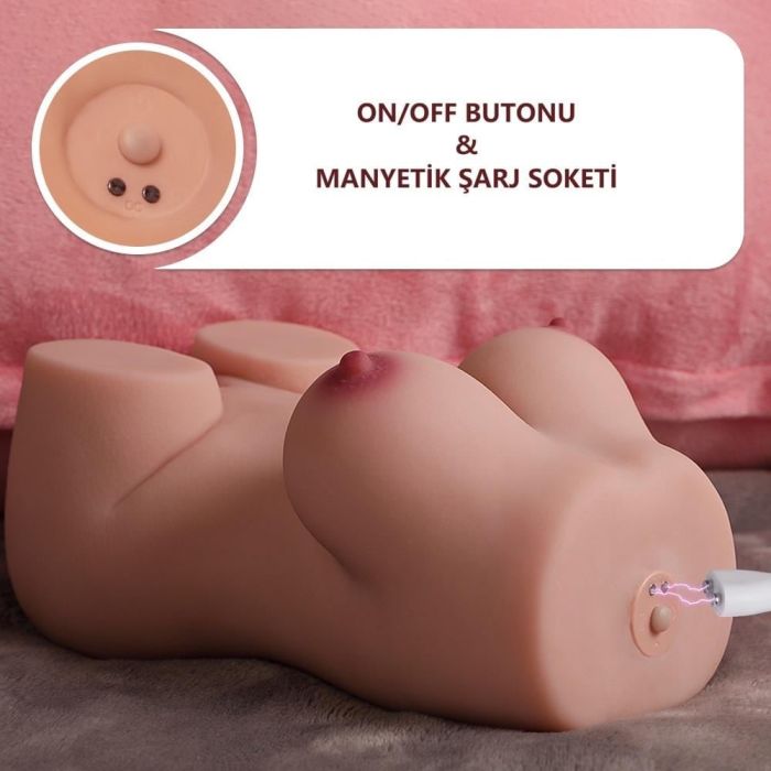 USB'den Manyetik Şarjlı Titreşim Fonksiyonlu Realistik Yarım Vücut - Elroy Pussy