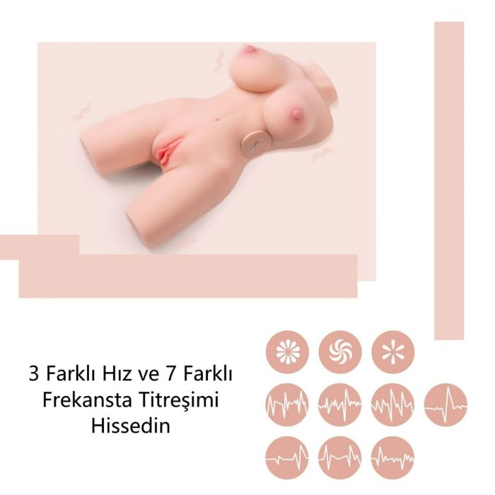 USB'den Manyetik Şarjlı Titreşim Fonksiyonlu Realistik Yarım Vücut - Kosey Pussy