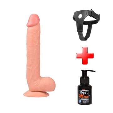 Belden Bağlamalı 26 cm Vantuzlu Realistik Ten Rengi Anal Vajinal Penis