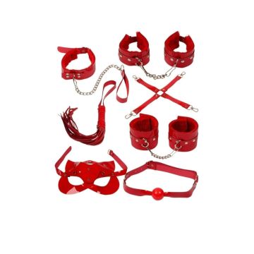 7 Parça Fetiş Esaret Seti Kırmızı Kedi Maskeli