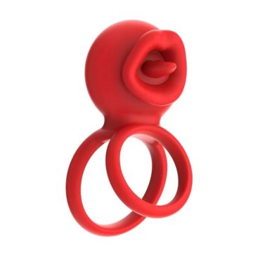 Dönen Dilli Titreşimli Çift Halkalı Penis Halkası | Kırmızı - 1