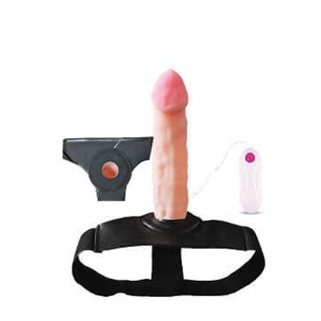 20 cm Kalın Yumuşak Dokulu Titreşimli İçi Boş Belden Bağlamalı Penis