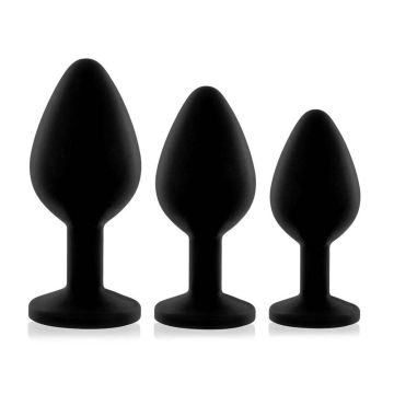 3 Parçalı Mücevherli Anal Plug Seti - Siyah - 1