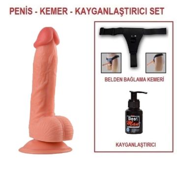 20 cm Belden Bağlamalı Realistik Vantuzlu Dildo Penis