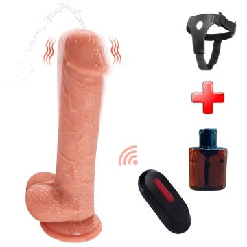 21,5 cm Uzaktan Kumandalı Su Fışkırtmalı Vantuzlu Belden Bağlamalı Penis