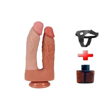 İki Uçlu Vantuzlu Yeni Nesil Realistik Çatal Belden Bağlamalı Kemerli Dildo Penis