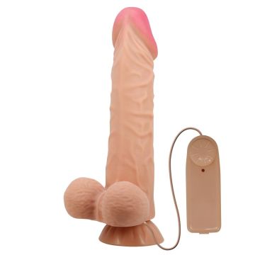24 cm Kıkırdaklı Çift Katmanlı Gerçekçi Titreşimli Ten Rengi Dildo Penis