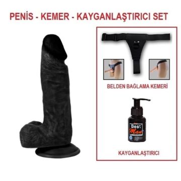 17 cm Belden Bağlamalı Realistik Dildo Zenci Penis Set