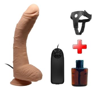 28 cm Titreşimli Gerçekçi Kalın Belden Bağlamalı Dildo Penis - Alex