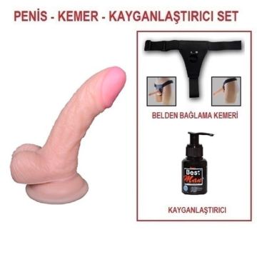 13 cm Belden Bağlamalı Realistik Dildo Penis Set - Ten Rengi