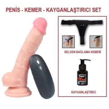 17 cm Gerçekçi Titreşimli Belden Bağlamalı Dildo Vibratör Penis