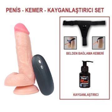 17 cm Belden Bağlamalı Titreşimli Realistik Dildo Penis Set