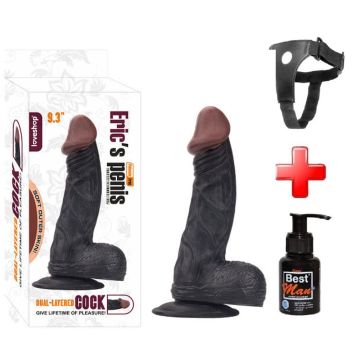 Belden Bağlamalı Siyah Renkli 23 cm Kabadayı Real Extreme Kalın Penis