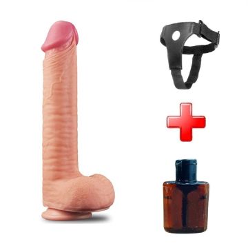 Belden Bağlamalı Yeni Nesil Çift Katmanlı 30 cm Realistik Dev Dildo Penis