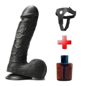 24 cm Dev Boy Belden Bağlamalı Realistik Zenci Penis