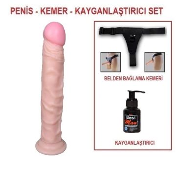 24 cm Belden Bağlamalı Realistik Testissiz Dildo Penis Set