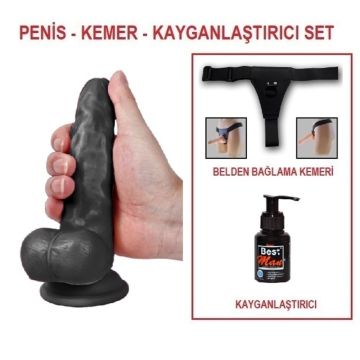 17 cm Belden Bağlamalı Realistik Dildo Zenci Penis Set