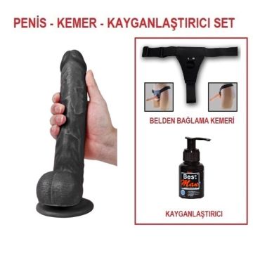 28 cm Zenci Realistik Belden Bağlamalı Penis Optimus - Uzun Penis