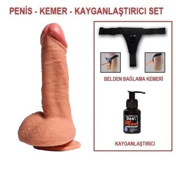 Belden Bağlamalı 20 cm Et Dokulu Full Realistik Gerçekçi Penis Kalın Dildo
