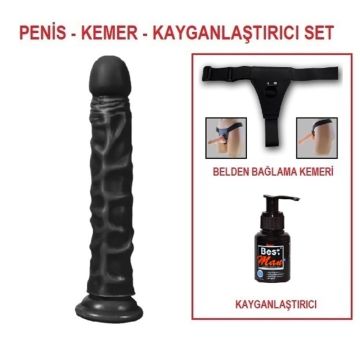 24 cm Belden Bağlamalı Realistik Testissiz Zenci Dildo Penis Set