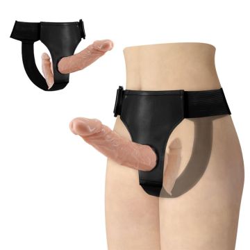 Çift Taraflı İçi Dolu Damarlı Belden Bağlamalı Strapon Penis