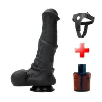 24 cm Et Dokulu Sünnetsiz Siyah Silikon Penis Vantuzlu - 1