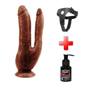 İki Uçlu Vantuzlu Realistik Çatal Melez Dildo Penis