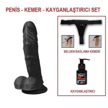 21 cm Belden Bağlamalı Realistik Dildo Zenci Penis Seti